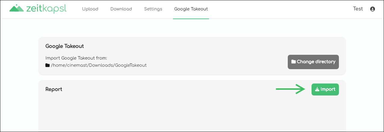 Selecting the folder with the downloaded Takeout ZIP files
