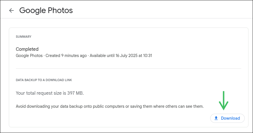 List of Google Takeout ZIP downloads
