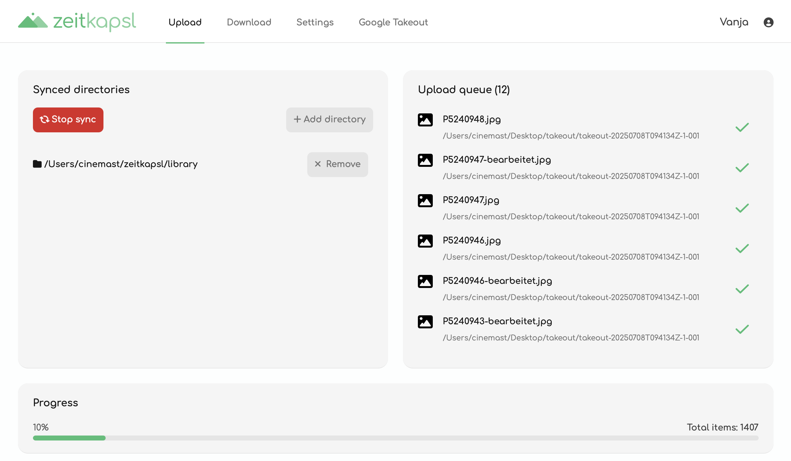 Upload progress after the import