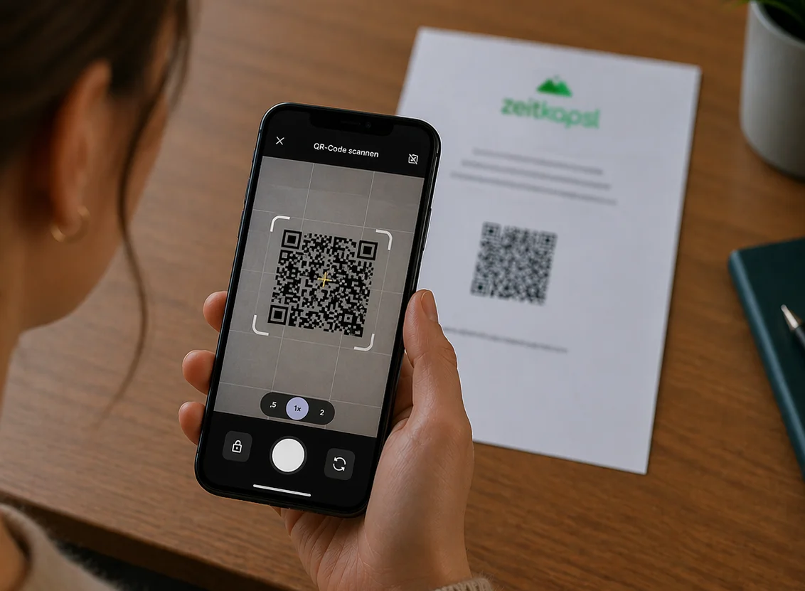 Parent scanning QR code with smartphone